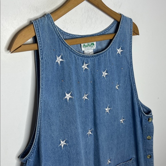 THE QUACKER FACTORY Celestial Star Embroidered Denim Shift Dress Size Large - Picture 3 of 10